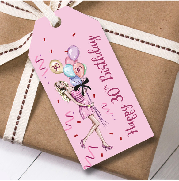 Birthday 12 Large Gift Tags Birthday Girl 30th Balloons Pink
