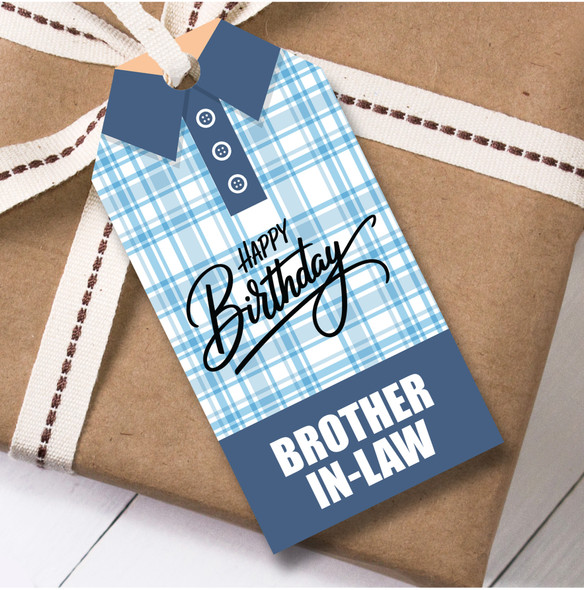 Birthday 12 Large Gift Tags For Brother-In-Law Blue Check Shirt Birthday