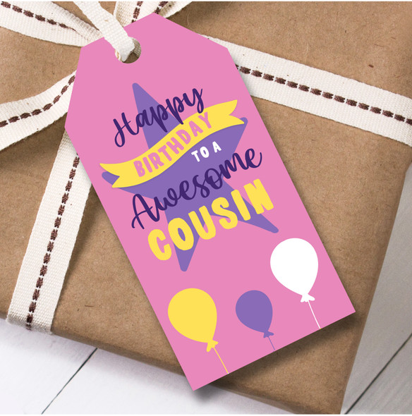 Birthday 12 Large Gift Tags For Cousin Female Birthday Pink Star Balloons