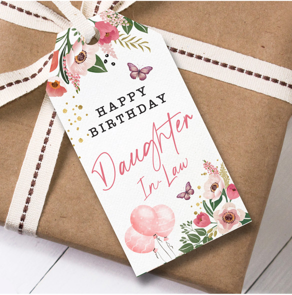 Birthday 12 Large Gift Tags Daughter-In-Law Pink Butterflies Birthday