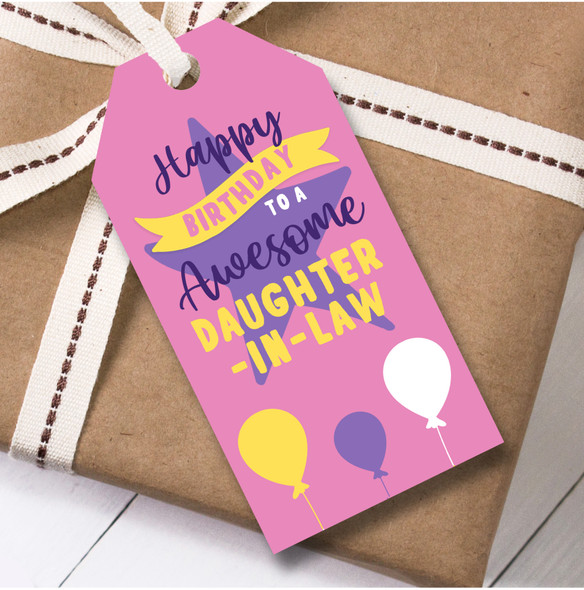 Birthday 12 Large Gift Tags Daughter-In-law Birthday Pink Star Balloons