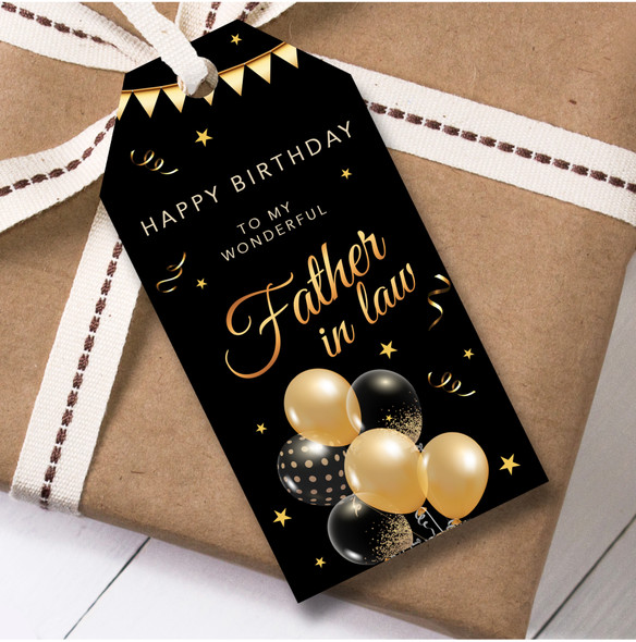 Birthday 12 Large Gift Tags For Father-In-Law Black and Gold Birthday