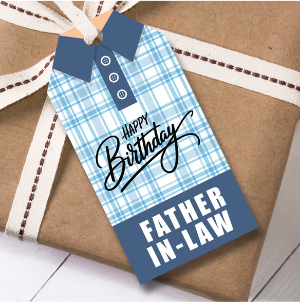 Birthday 12 Large Gift Tags For Father-In-Law Blue Check Shirt Birthday