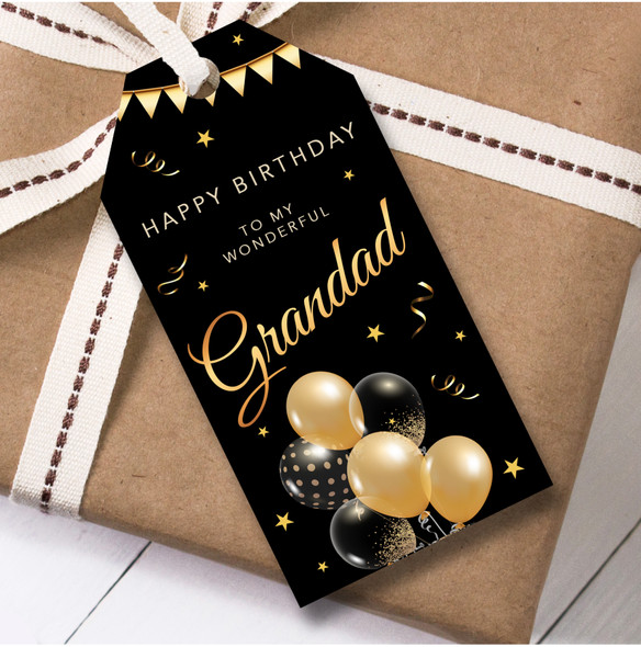 Birthday 12 Large Gift Tags For Grandad Black and Gold Balloons Birthday