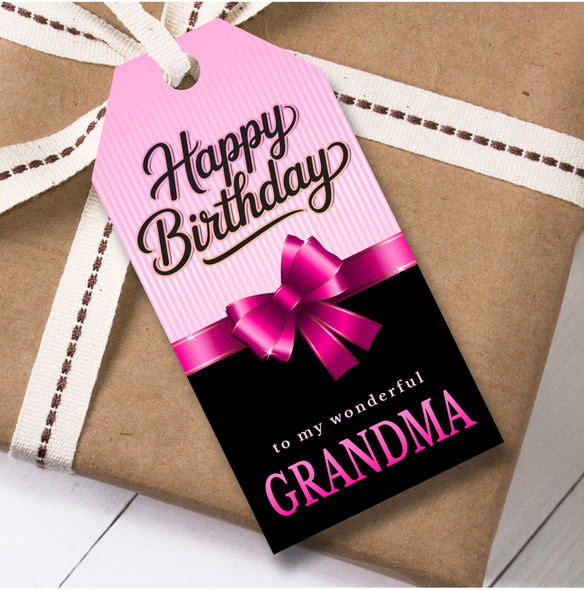 Birthday 12 Large Gift Tags For Grandma Pink Bow Birthday