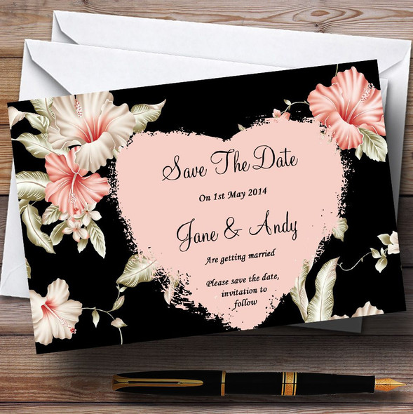 Vintage Black, Coral & Pink Stunning  Personalized Wedding Save The Date Cards