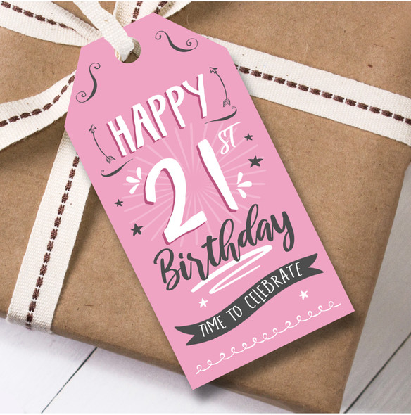 Birthday 12 Large Gift Tags 21st Birthday Female Pink Swirls