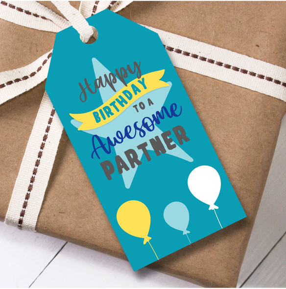 Birthday 12 Large Gift Tags Partner Birthday Green Star Balloons