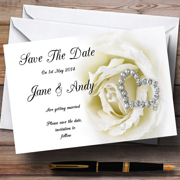 Cream Ivory Rose Heart Personalized Wedding Save The Date Cards