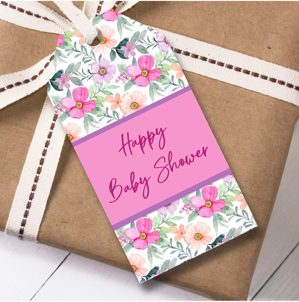 Baby Shower 12 Large Gift Tags Pink Purple Flowers Baby Shower