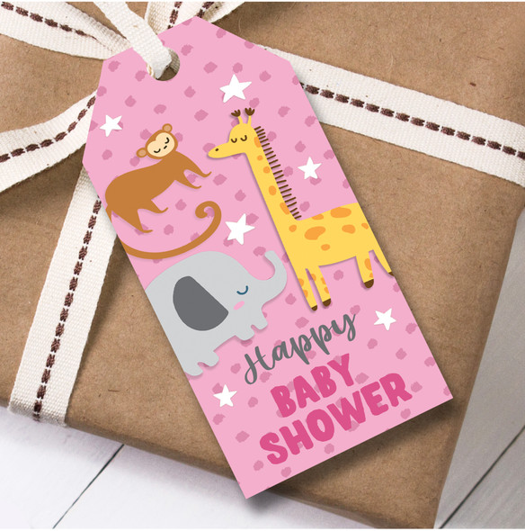 Baby Shower 12 Large Gift Tags Animals Baby Shower Pink