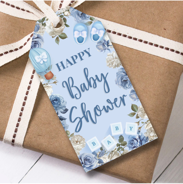 Baby Shower 12 Large Gift Tags Happy Baby Shower Blue Boy Blocks Shoes