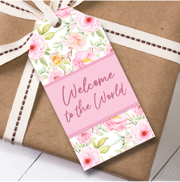 New Baby 12 Large Gift Tags Pink Flowers New Baby Welcome To The World