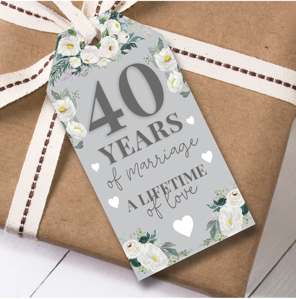 Anniversary 12 Gift Tags 40th Wedding Anniversary White Flowers