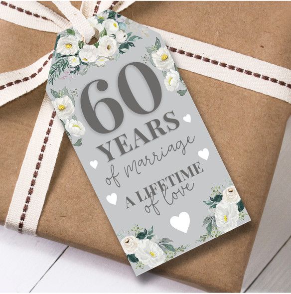 Anniversary 12 Gift Tags 60th Wedding Anniversary White Flowers
