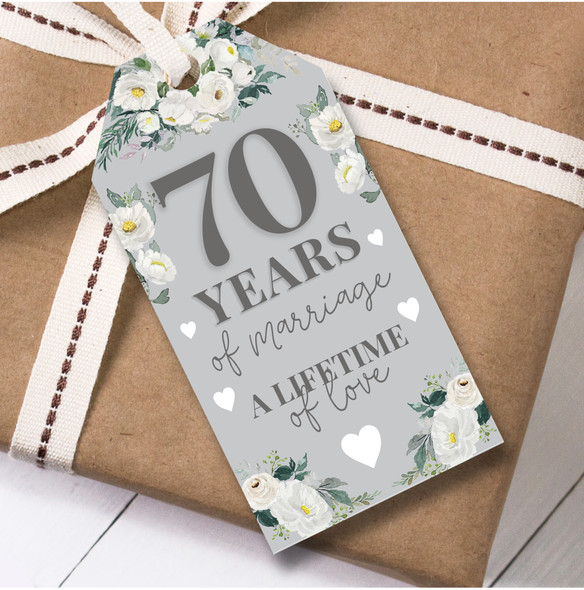 Anniversary 12 Gift Tags 70th Wedding Anniversary White Flowers