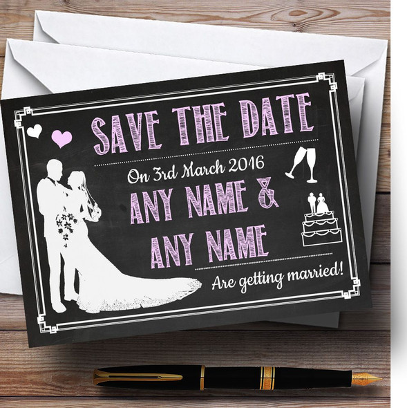Chalkboard Pink Personalized Wedding Save The Date Cards