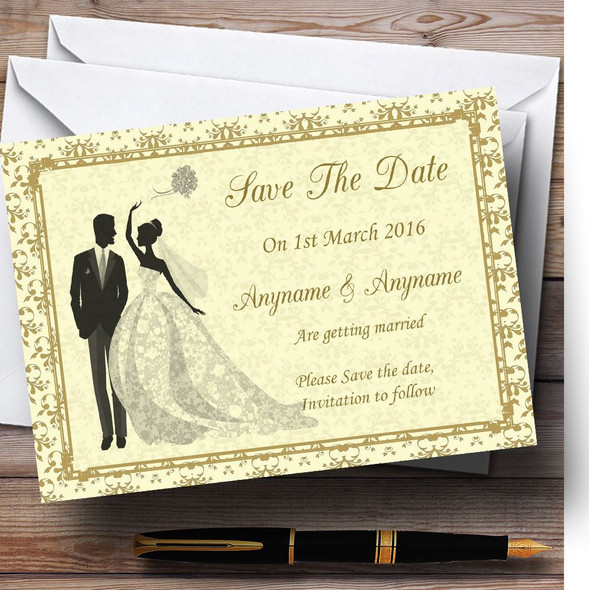 Gold Yellow Classic Personalized Wedding Save The Date Cards