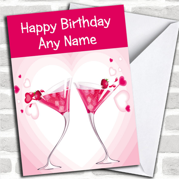 Pink Cocktails Personalized Birthday Card
