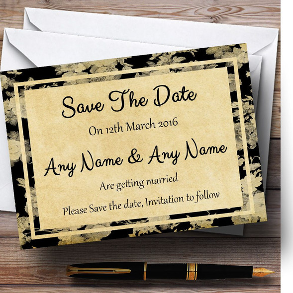 Vintage Black Roses Postcard Style Personalized Wedding Save The Date Cards