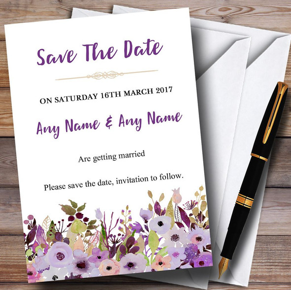 Lilac & Purple Peonies Personalized Wedding Save The Date Cards