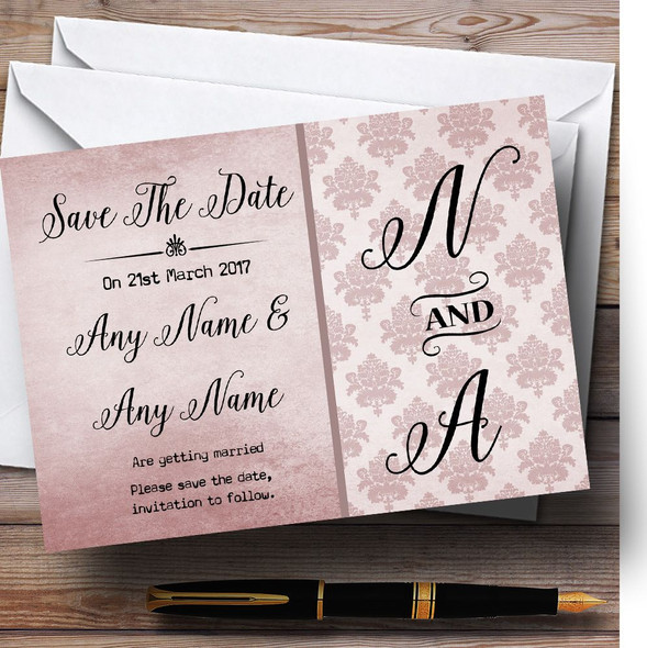 Vintage Damask Initials Blush Pink Personalized Wedding Save The Date Cards