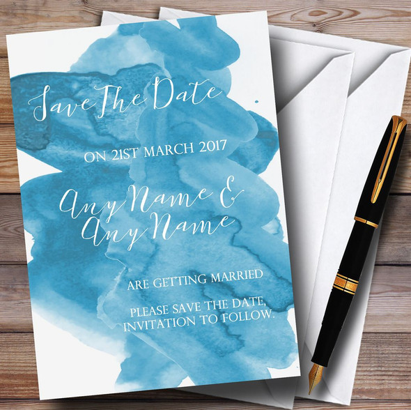 Sea Blue Watercolour Personalized Wedding Save The Date Cards