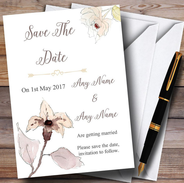 Beautiful Peach Watercolour Flowers Personalized Wedding Save The Date Cards