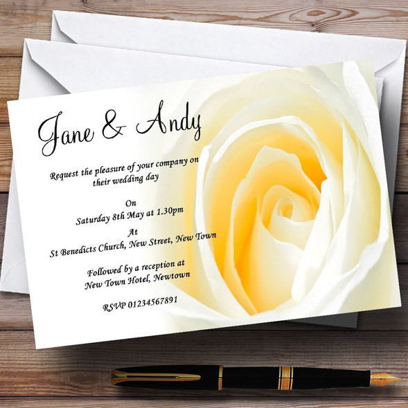 Pale Lemon Yellow Rose Personalized Wedding Invitations