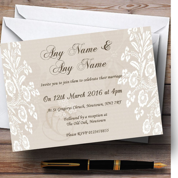 Vintage Lace Beige Chic Personalized Wedding Invitations