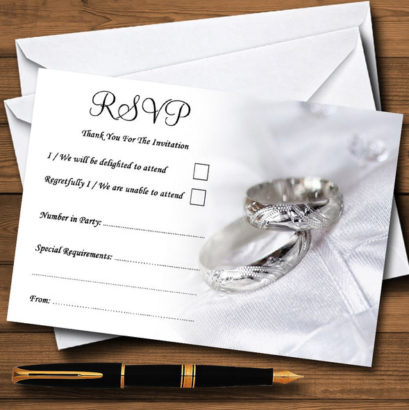 Classy White And Silver Rings Personalized RSVP Cards