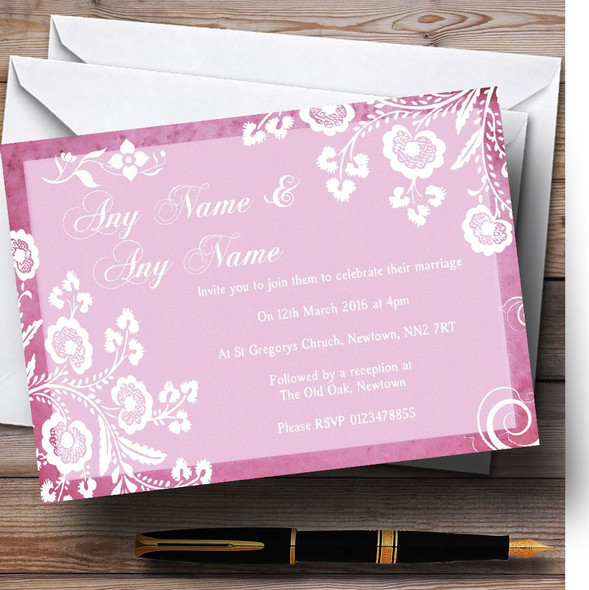 Rustic Pink Lace Personalized Wedding Invitations