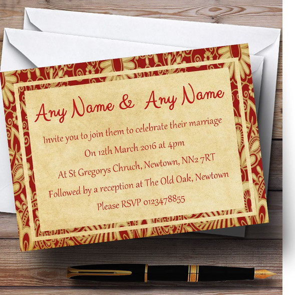Vintage Royal Red Postcard Style Personalized Wedding Invitations