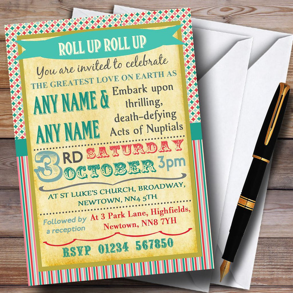 Vintage Carnival  Old Style Circus Stripes Wedding Personalized Invitations