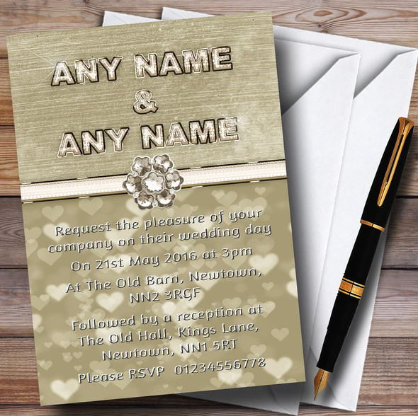 Titanium Gold And White Personalized Wedding Invitations