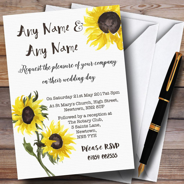 Stunning Watercolour Sunflower Personalized Wedding Invitations