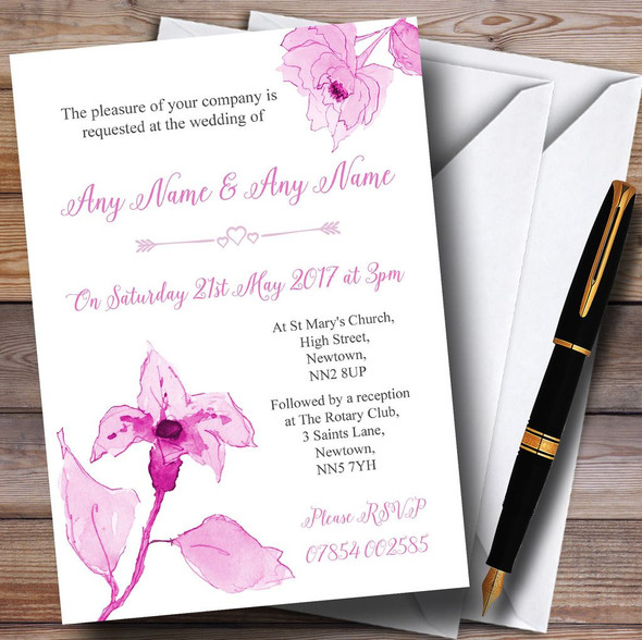 Beautiful Dusty Rose Pink Watercolour Flowers Personalized Wedding Invitations