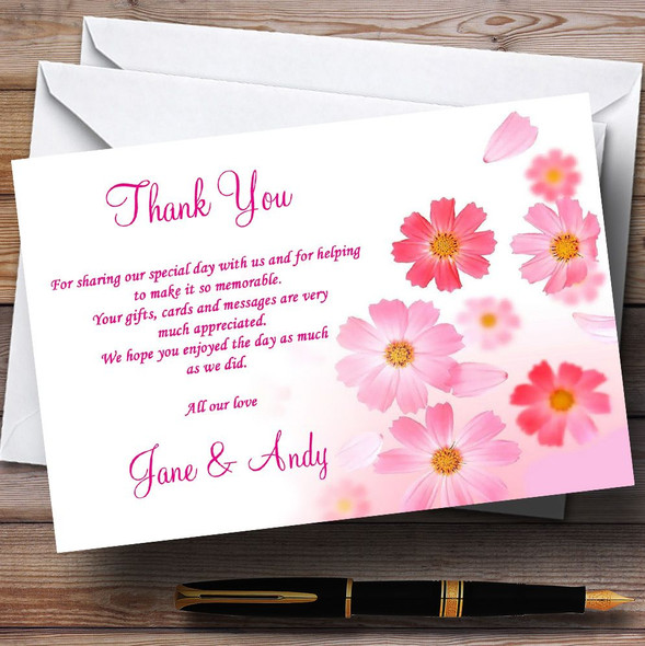 Pink Flowers Pretty Personalized Wedding Thank You Cards