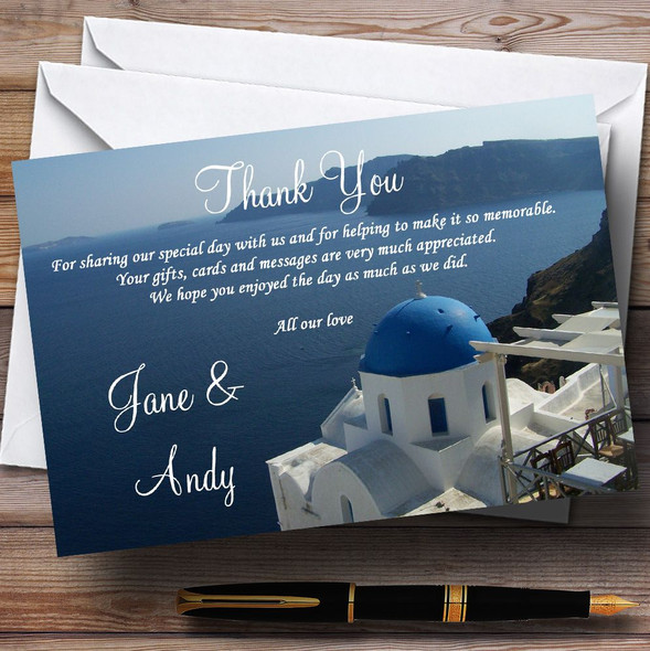 Santorini Sea Jetting Off Abroad Personalized Wedding Thank You Cards