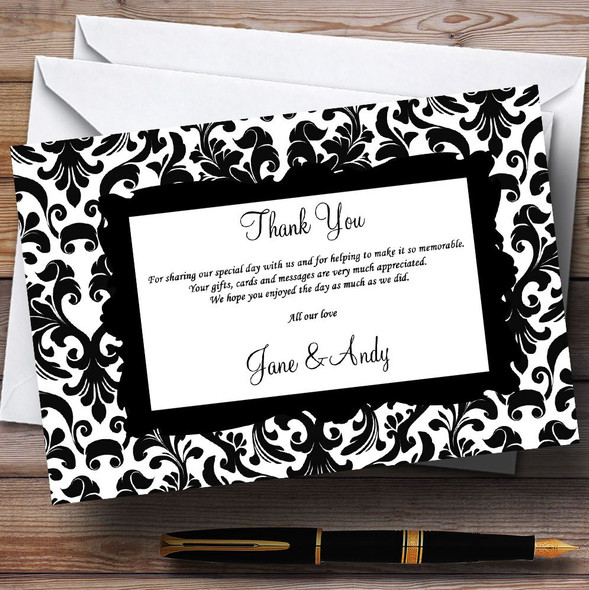 Black & White Damask Personalized Wedding Thank You Cards