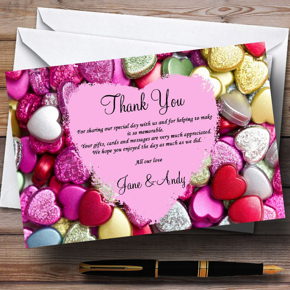 Colourful Cute Love Hearts Personalized Wedding Thank You Cards