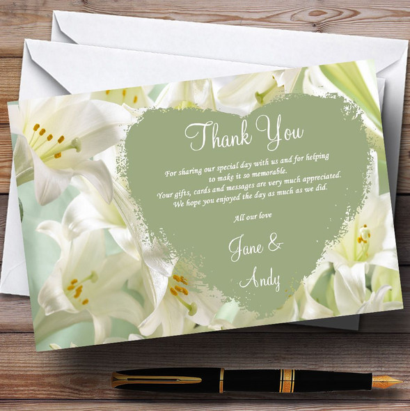 White And Green Calla Lily Personalized Wedding Thank You Cards