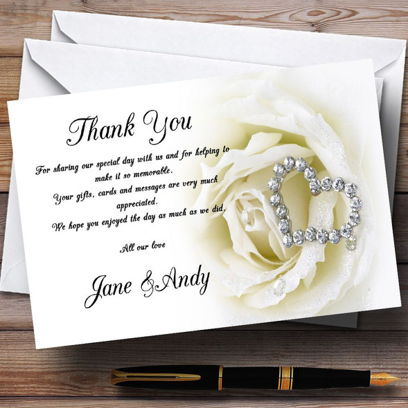 Cream Ivory Rose Heart Personalized Wedding Thank You Cards