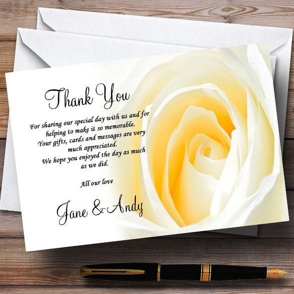 Pale Lemon Yellow Rose Personalized Wedding Thank You Cards