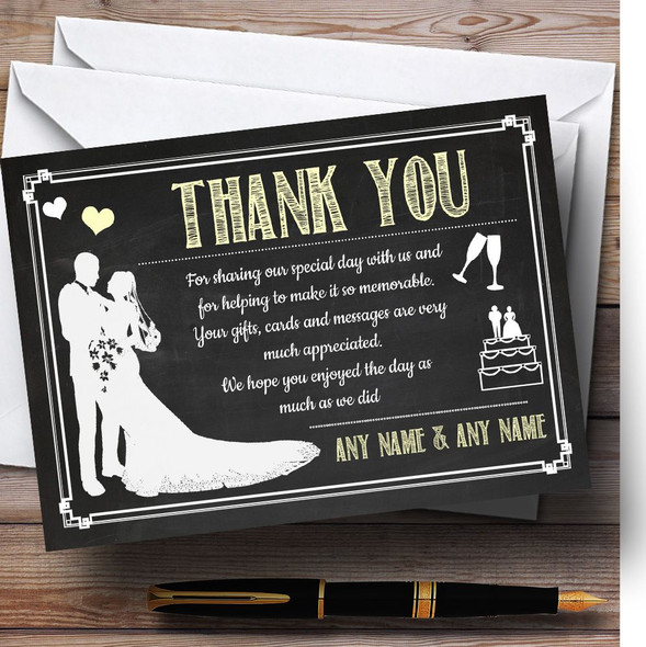 Chalkboard Yellow Personalized Wedding Thank You Cards