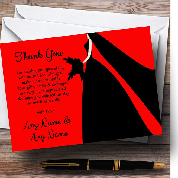 Red Black Bride Personalized Wedding Thank You Cards