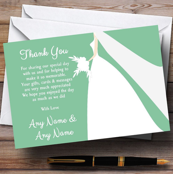 Green Bride Personalized Wedding Thank You Cards