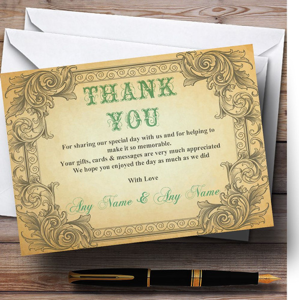 Typography Vintage Turquoise Postcard Personalized Wedding Thank You Cards