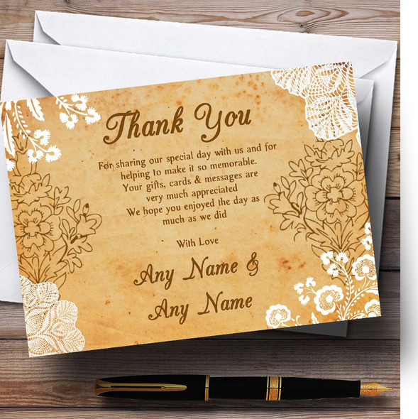 Shabby Chic Rustic Vintage Lace Personalized Wedding Thank You Cards