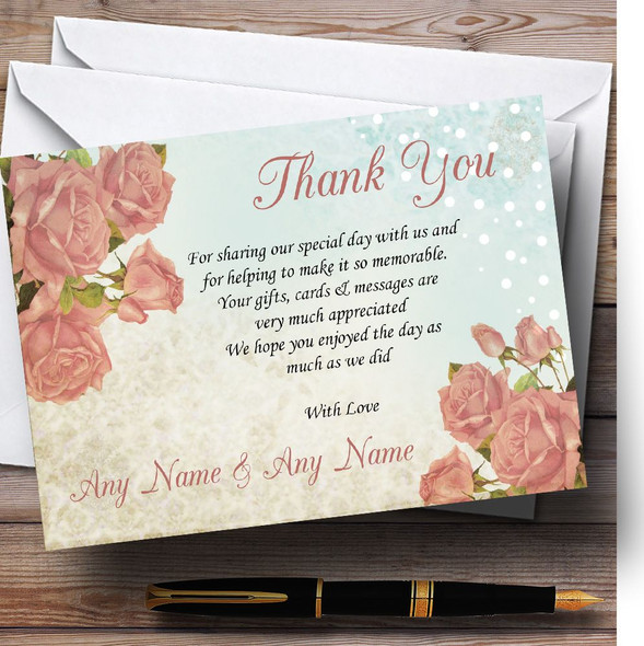 Shabby Chic Vintage Floral Classic Light Personalized Wedding Thank You Cards